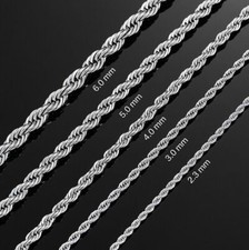 2-6mm Stainless Steel Chain 16" to 30 " Mens Womens Rope Chain Silver Necklace