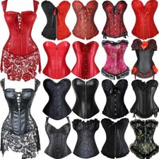 Women‘s Sexy Lace Up Shaper Basque Corset Top Suspender Lingerie With Thong Plus