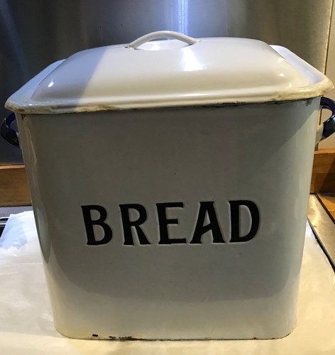 Vintage enamelled bread bin - vintage,
