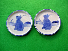 PAIR OF RARE QUAIL POTTERY BLUE CAT TRINKET PIN DISHES ( dcb t1 )