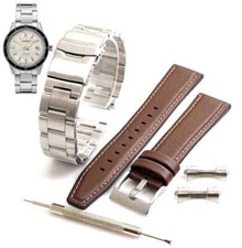 Steel & Leather Replacement Watch Band Strap For Seiko SRPG03 4R35-05A0 SRPG03K1