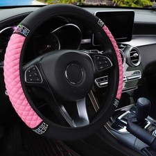 Universal Car Steering Wheel Cover Leather Embroidered Diamond-Studded 37-38cm