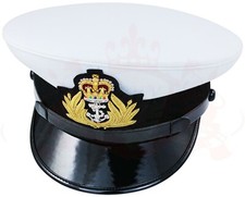ROYAL NAVY OFFICER CAP, NAVAL PEAK CAP, R N CAP BULLION QUEEN BADGE MILITARY HAT