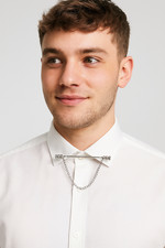 3 Tier Tip Collar Pin 6CM Men's Silver Steel Tie Bar FREE Removable Chain UK