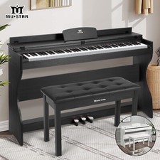 ♬Mustar 88 Keys Semi Weighted White Digital Piano MIDI Pedals Wooden Stand Stool