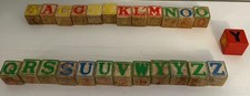 Vintage Child's 25 Wooden Blocks Set Featuring Letters 1.25" Square & 1 Plastic