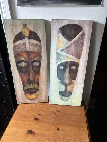 Pair tribal masks canvas - of,