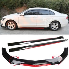 Gloss Black Red Front Bumper Chin Lip Spoiler Splitter +Side Skirts For VW Bora