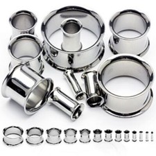 STEEL DOUBLE FLARE FLESH TUNNEL EAR STRETCHER PLUG STRETCHING KIT SET LARGE SIZE