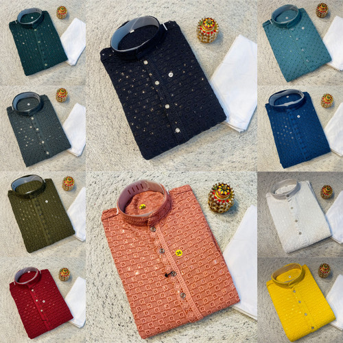 Men cotton kurta pajama set - cotton,