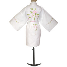 UNUSED, NEW, VINTAGE SILKY JAPANESE KIMONO STYLE LINED DRESSING GOWN EMBROIDERED