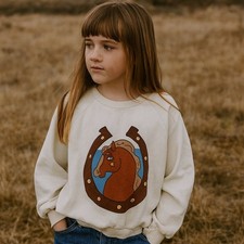 Mini Rodini Organic Cotton Sweatshirt Kids 9-11Y Cream Horse Horseshoe Graphic