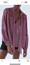 BNWT Zara Frayed Collar Blouse Maroon Pussy Bow Size S
