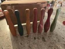 Vintage Wooden Table Skittles Bowling Pins Set Of 7