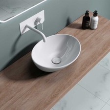 Cloakroom Wash Basin Ceramic Countertop Small White Oval Compact Sink 410x330mm