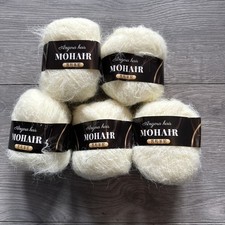 5 x 25g Balls Of Mohair Wool Yarn - White - New