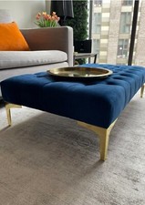 Handmade Extra Large Chesterfield Footstool Coffee Table with Golden Feet