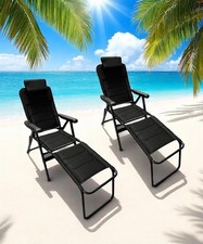 2 x Padded Mesh Reclining Outdoor Chairs & Leg Rests, 7 Positions, 180kg