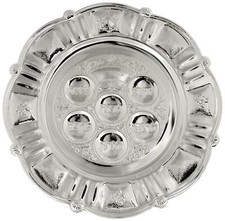 Seder Plate with Embossed Panel Design Silver Plate 38cm Pesach Passover Jewish