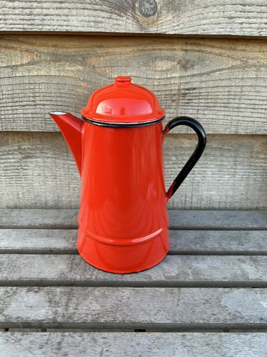 Vintage red enamel coffee pot - vintage,