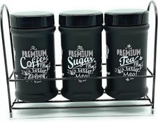 3x660ML Retro Tea Coffee Sugar Glass Storage Jars with Stand Kitchen OrganiserUK