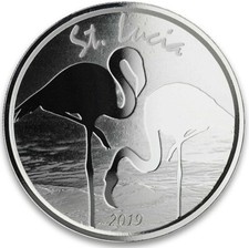 2019 St. Lucia 2$ 1 Oz Silver Coin Pink Flamingo BU ( In Capsule)