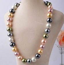8/10/12/14mm Multicolor Akoya Cultured Shell Pearl Round Beads Necklace 18''