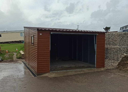 Wood effect metal garage - metal,