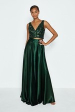 Dark Green Satin Maxi Skirt 14