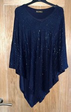 FRANK USHER SEQUIN NAVY PONCHO
