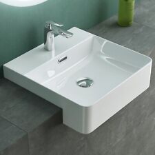White Semi Recessed Bathroom Basin Ceramic Countertop Sink Rectangle Washbasin