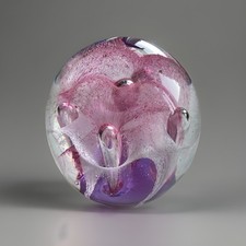 Stunning Large Vintage Art Glass Paperweight Pink Clear Bubbles 1827g