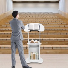 Mobile Adjust Height Desk - Portable Podium & Rolling Presentation Lectern Cart