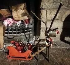 Wooden Log Reindeer With Sleigh Christmas decorations 