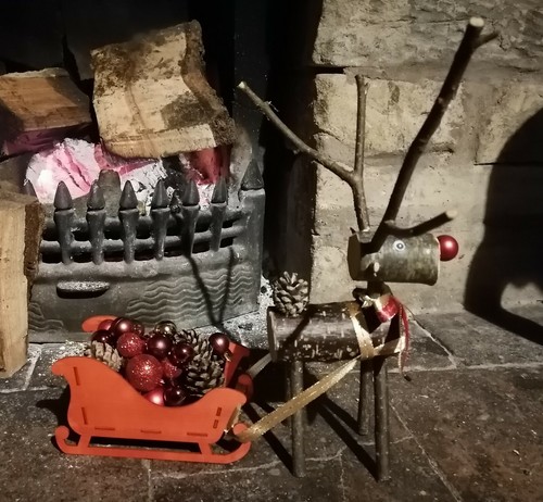 Wooden log reindeer - wooden,