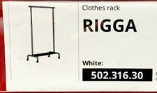 Ikea Rigga Height Adjustable Cloth & Shoe Rack,Castor,White,Plenty Storage,175cm
