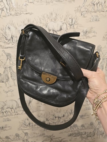 Fossil black leather crossbody - black,