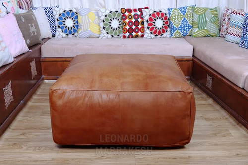 Vintage leather pouffe - leather,