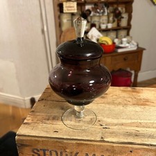 Vintage Amethyst Glass Lidded Bon Bon Jar / Dish – Italian – Great! –