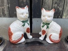 Vintage Antique Pair Staffordshire Style Pottery Mantle Cats with Crackle Glaze