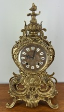 Clock Antique French Style Mantel Rococo Style Gilt Brass Scrollwork LOT 4066