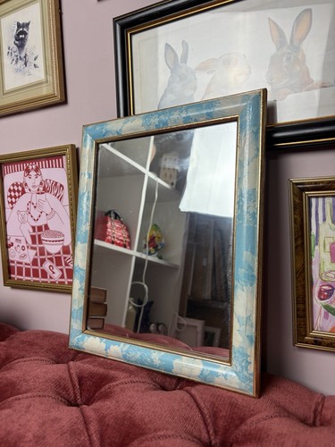 Blue gold floral wall - gold, mirror