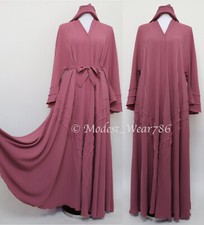 Dubai Abaya Open Flare Umbrella Muslim Women Modest  Maxi Dress Dusty Pink