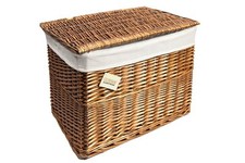 Medium or Large Wicker Basket Storage Chest Trunk Hamper with Cloth Lining,Brown