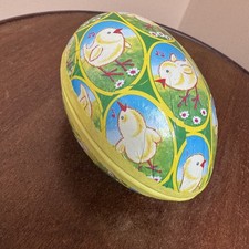 Vintage Papier Mache/cardboard  Easter egg Sweets Container, chicks and flowers 