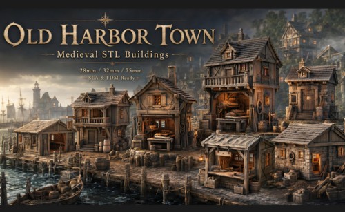 Printed old harbor town - 3d,