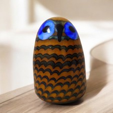 iittala Birds Blue Yellow Toikka Little Barn Owl without Box Used