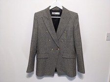 Zara Double Breasted Houndstooth Blazer with Gold Buttons Size S Grey