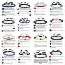 Natural Crystal Healing Chakra Gemstone Bead Bracelet 8mm – Protection, Anxiety