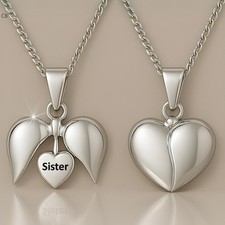 925 Sterling Silver Sister Heart Necklace Pendant & Silver Chain - Love You Gift